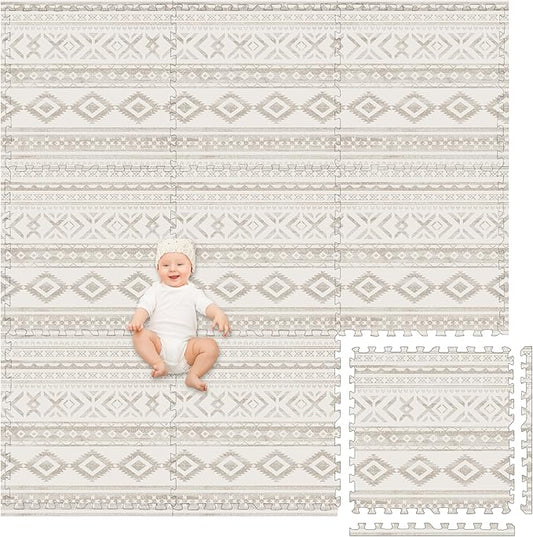 Play Platoon Large Baby Play Mat for Floor 9 Tile 72 x 72 in - Extra-Thick Interlocking Foam Tiles 24 x 24 in - Soft Puzzle Mats for Playroom - Neutral Playmat Rug - Canyon Print