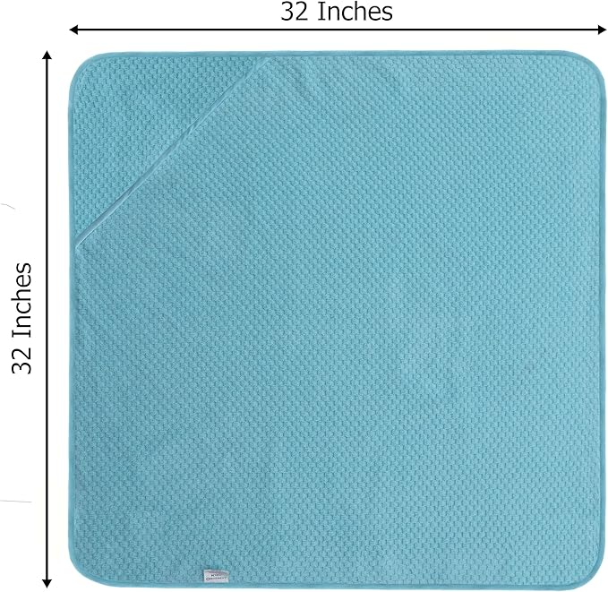 ORIGINAL KIDS Hooded Baby Towel for Newborn - Soft Waffle Weave Baby Bath Towel with Hood for Infant, Toddler - 100% Cotton with Poly Suede Piping - Absorbent Newborn Bath Essentials -32x32- Cool Blue