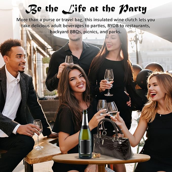 Wine Clutch Bag (Thermal Insulated) Trendy Women’s Carry Tote | Holds Red & White 750mL Bottles | Trendy Fashion | Incl. Portable Waiter-Style Corkscrew