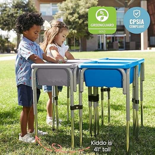 ECR4Kids 4-Station Sand and Water Adjustable Play Table, Sensory Bins, Grey/French Blue