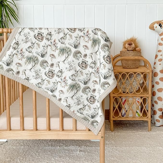 Personalized Baby Blanket with Name – Handmade 100% Organic Cotton Newborn Gift | Custom Knit Blanket for Boys, Girls, Kids & Baby Showers (Stone Beige/Critter Crew)