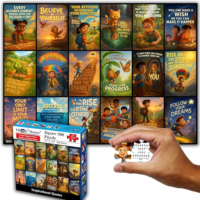 Think2Master Motivational & Inspirational Collage 500 Pieces Large Format Jigsaw Puzzle: Kids 12+, Teens, Adults & Families. Fosters Growth Mindset - Vibrant Wall Art. Great Gift. Size: 26.8” X 18.9”