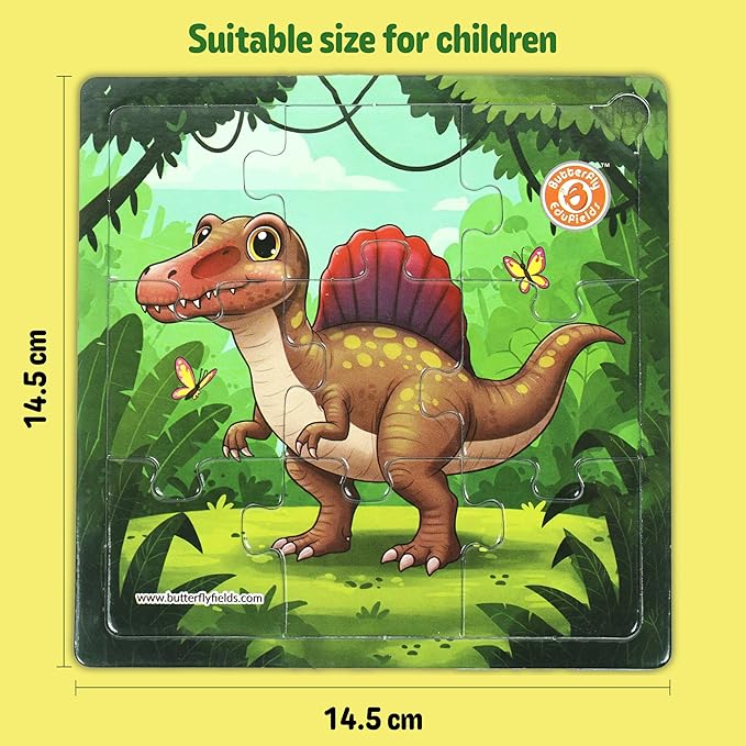 Butterfly EduFields 4-in-1 Dinosaur Jigsaw Puzzle Set for Kids | 38 Pcs Brain Boosting Puzzle Toy for Boys & Girls Age 3 4 5 6 7 | Preschool Learning with Coloring Sheets | Dino Gift for Kids