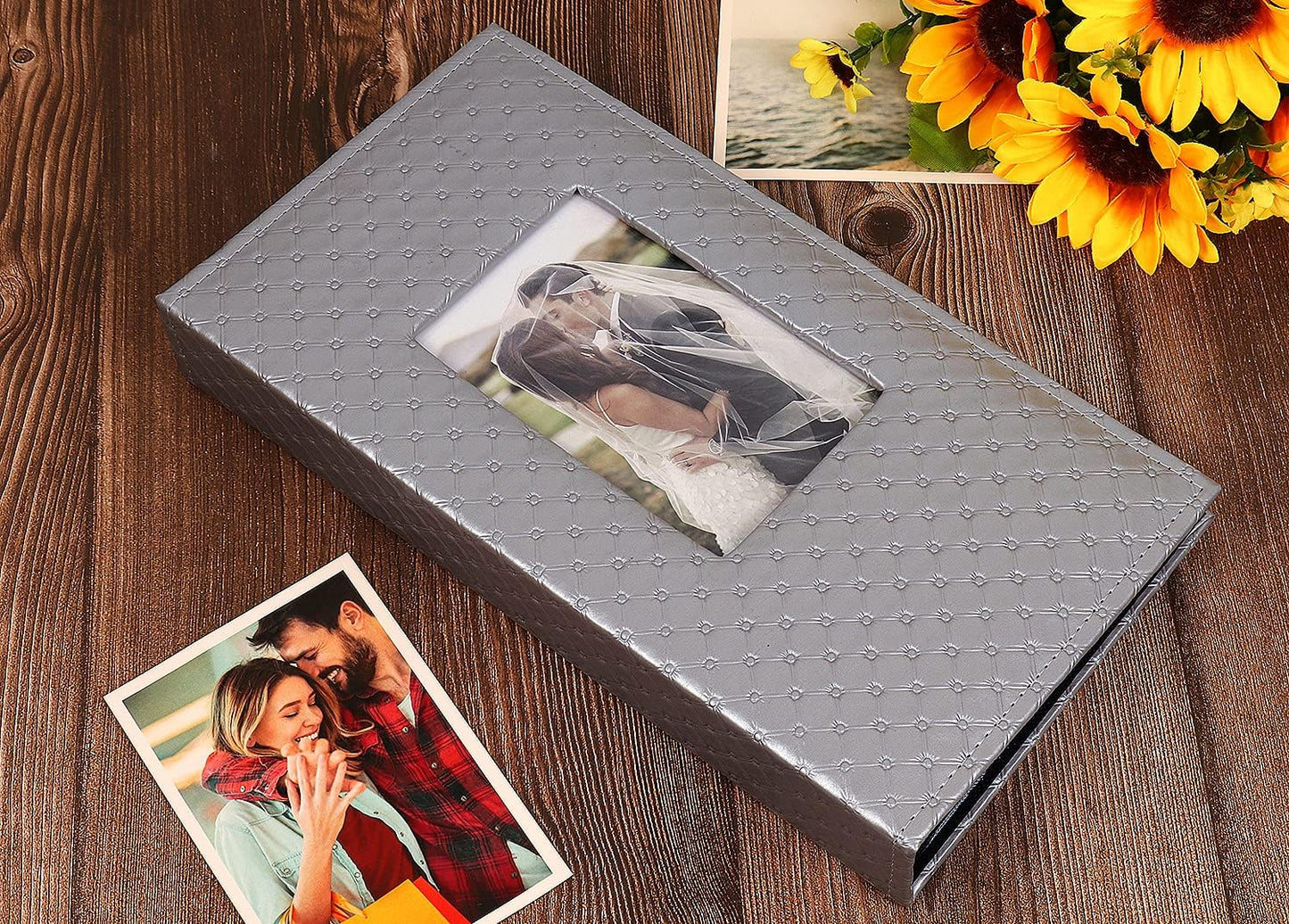 RECUTMS 4x6 Photo Album 300 Pocket Album High End Button Grain Leather Album Cover 300 Horizontal Photos Recording Holiday Wedding Anniversary Baby Growth Small Photo Album(Grey)