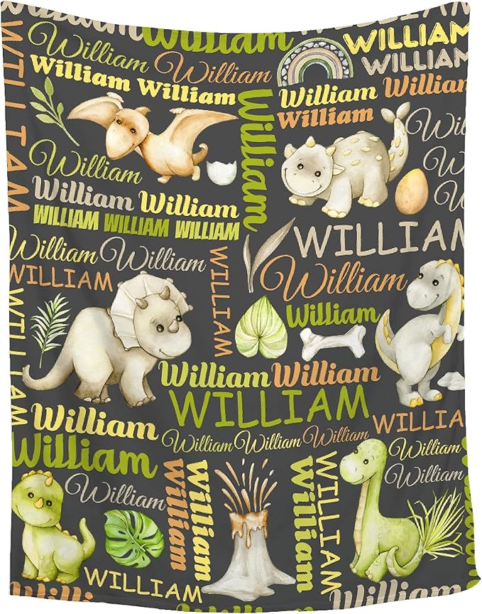 Personalized Baby Blanket for Girls Boys Dinosaur Custom Baby Blanket with Name Swaddle Blanket for Toddlers Infants Kids Shower Newborns Nursery Stroller Crib Decor Throw Birthday Gift