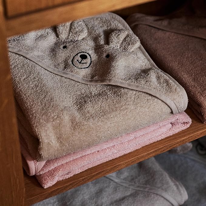 Baby Hooded Towel – Organic Cotton Baby Bath Towels – Baby Towels, Baby Bath Towels for Baby Boy, Baby Girl, 32" x 32" Super-Soft and Absorbent Baby Towels for Newborn (Bear - Fog)
