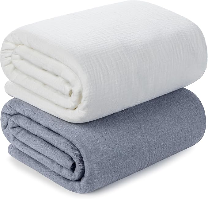 Muslin Swaddle Blankets for Newborn, 2 Pack Breathable Soft Receiving Blanket, Large 41 x 41 inches Swaddle Wrap Burping Clothes, Essentials Infant Shower Items. (White & Light Gray)