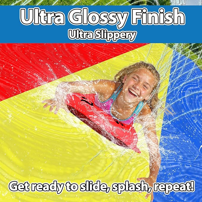 Jambo 16ft Premium Slip Splash and Slide, Three- Way Sprinkler System with 3 Body Boards, Water Slide with Advanced Sprinklers System | Backyard Waterslide Outdoor Water Toys Slides for Kids