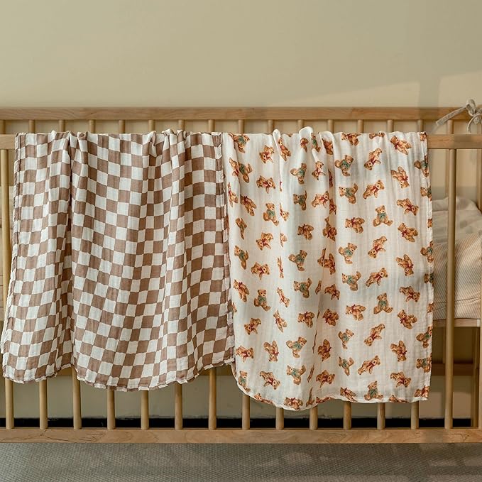GLLQUEN BABY Receiving Blanket Boy Cotton Muslin Swaddle Blankets Girl Newborn Squares Breathable & Soft Thin Baby Blankets Cloths Double Absorbent Infant Swaddling Wrap - 6 Pack (Christmas Bear)