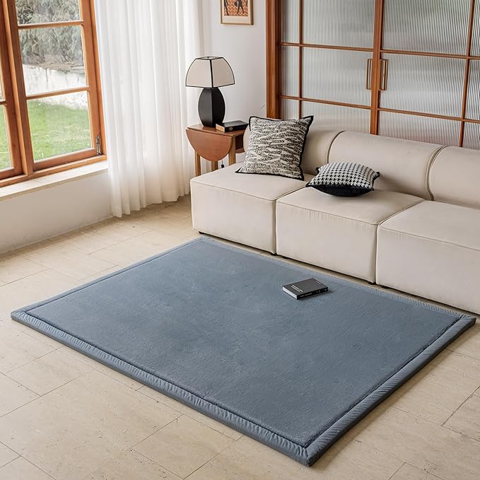 Loartee Faux Rabbit Fur Rug - 1.18" Thick Soft Fluffy Area Rug, Non-Slip Memory Foam Crawling Mat, Dark Gray, 78"x94"