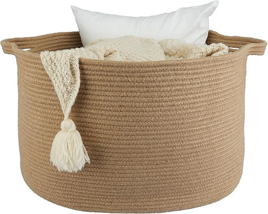 Large Jute Rope Storage Basket Blankets Basket Living Room 22"x12" Toy Baskets for Kids and Dogs Woven Laundry Baskets for Clothes Towels Baby Toy Storage
