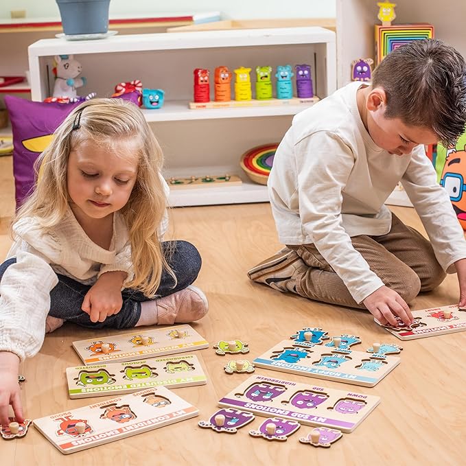 Open The Joy My Emotion Peg Puzzle – 24-Piece Emotional Regulation Puzzle for Kids | SEL Learning Tool for Identifying & Expressing Emotions | Wooden Puzzle for Ages 4+