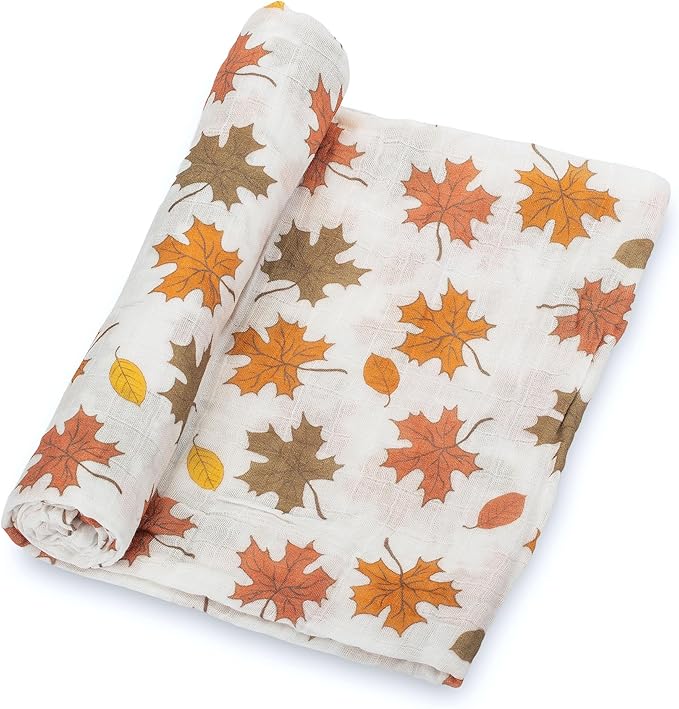 LollyBanks Baby Swaddle Blanket, 100% Cotton Muslin Blanket for Boys and Girls, 47 x 47 Inches Soft and Breathable Newborn Swaddle, Gentle Infant Blanket, Baby Essentials, Registry (Fall Leaves Print)