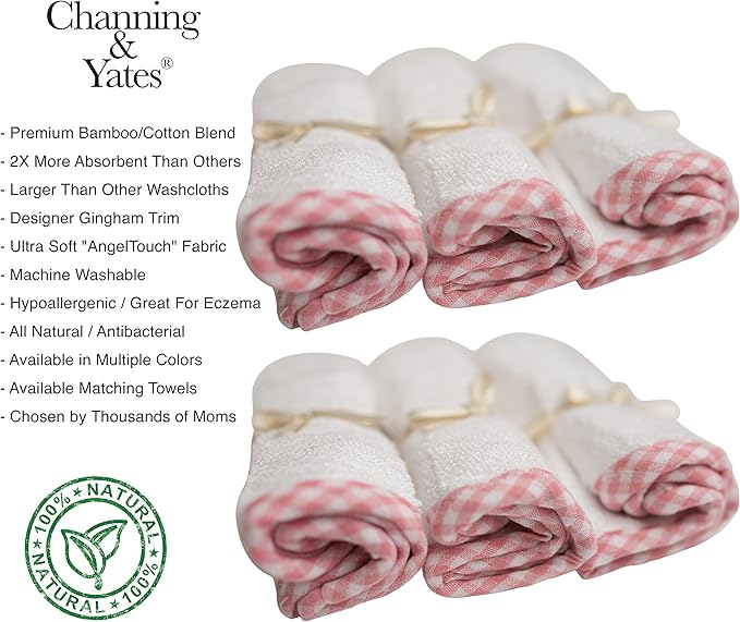 Channing & Yates Premium Boutique Hooded Baby Towels and Washcloth Set - Organic Viscose Made from Bamboo Baby Towel with Hood… (Pink Set)
