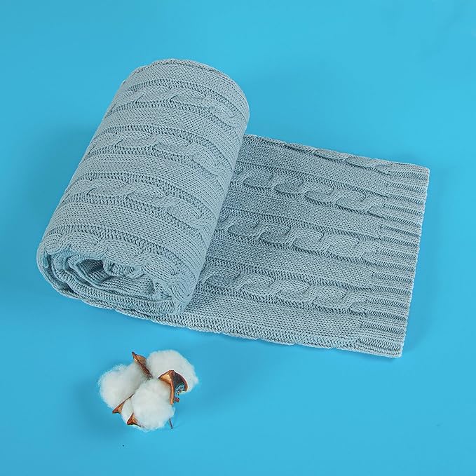 NTBAY 100% Pure Cotton Cable Knit Toddler Blanket, Super Soft Warm Breathable 30x40 Baby Blanket for Crib, Stroller, Nursery, Travel, Newborn, 30x40 Inches, Baby Blue