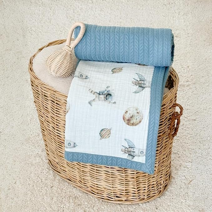 Personalized Baby Blanket with Name – Handmade 100% Organic Cotton Newborn Gift | Custom Knit Blanket for Boys, Girls, Kids & Baby Showers