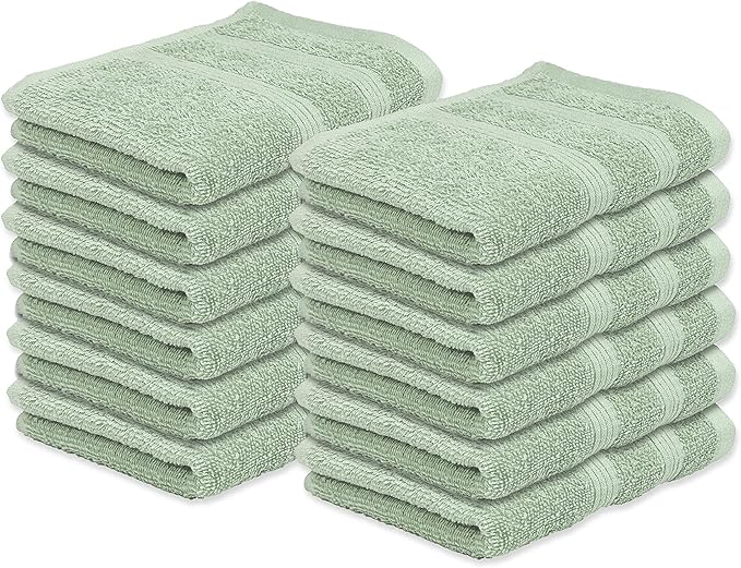 Kaufman - Premium Washcloth Set of 12 (13x13 Inches) 100% Cotton Ring Spun, Highly Absorbent, Durable and Ultra Soft Feel Wash Cloths Essential for Bathroom, Spa, Gym, and Face Towel (12PK)