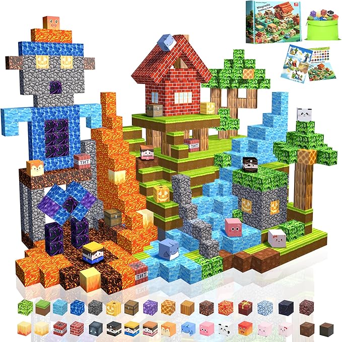 Magnetic Blocks,170PCS Magnetic Building Blocks Upgraded Sensory Toys Construction Set,Magnets Cubes Building Toys for Kids Games,Toddler Montessori Stacking Magnets for 3+ Boys Girls Birthday Gifts