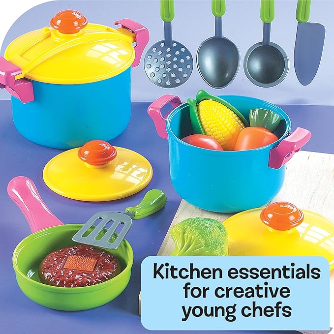 Small World Toys Kids Kitchen Playset, Pretend Play Cooking Toys with Play Pots, Pans, Utensils Cookware Toys, Toddler Kitchen Set for 3+, 11 Pcs Play Kitchen Set Learning Gift for Girls Boys