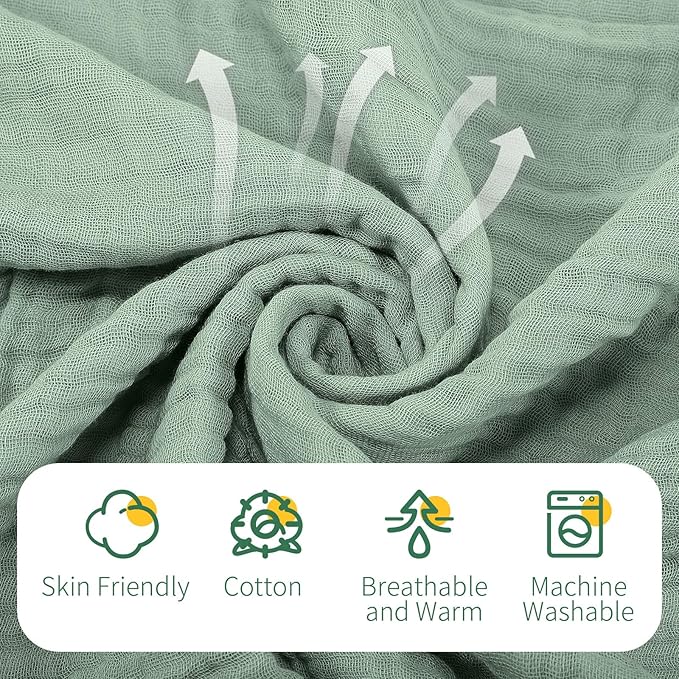 VitalCozy 6 Pcs Baby Muslin Hooded Bath Towels and Washcloths, 32 x 32 Inch Muslin Cotton Hooded Baby Towels Absorbent Blankets for Gift Newborn Infant Shower(Green, Gray)