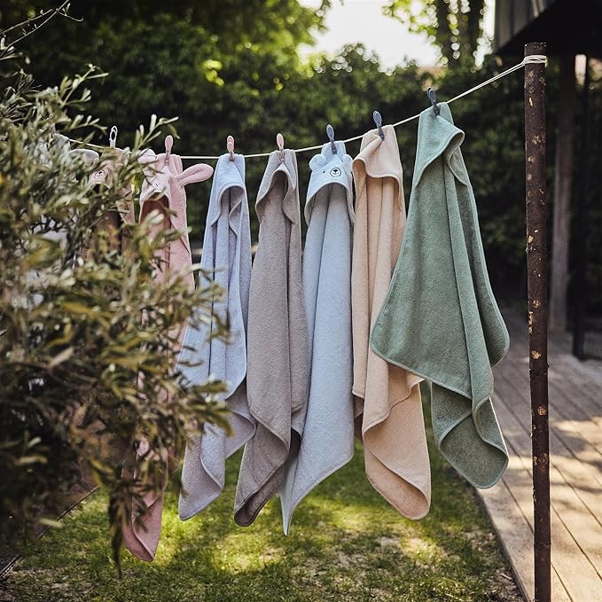 Baby Hooded Towel – Organic Cotton Baby Bath Towels, 32" x 32" Super-Soft and Absorbent Baby Towels for Newborn 2-Pack (Fog/Roman Green)