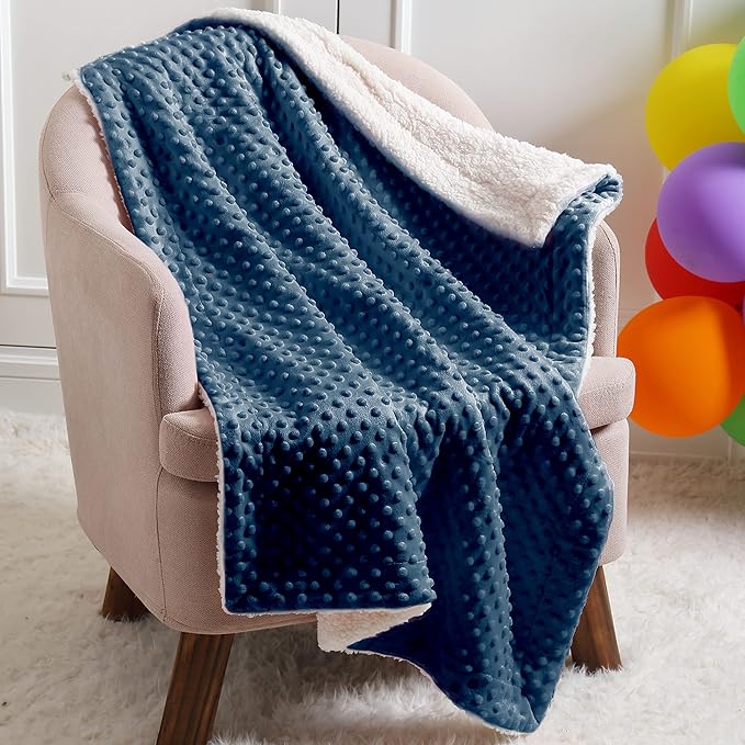 CREVENT Cozy Soft and Warm Sherpa Baby Blanket for Infant Toddler's Crib Cot Stroller Gift for Baby Girls All Season Use(30"X40" Navy Dot)