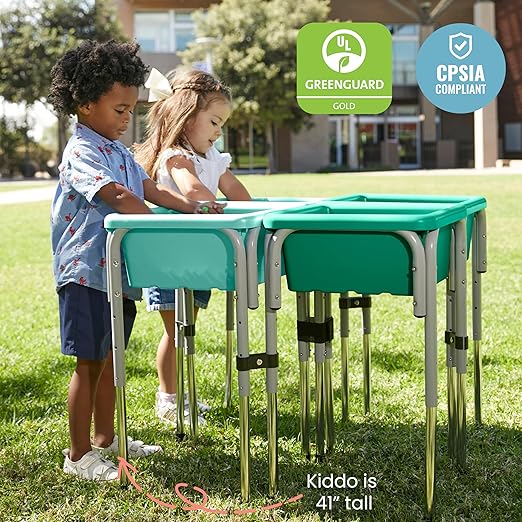 ECR4Kids 4-Station Sand and Water Adjustable Play Table, Sensory Bins, Seafoam/Emerald