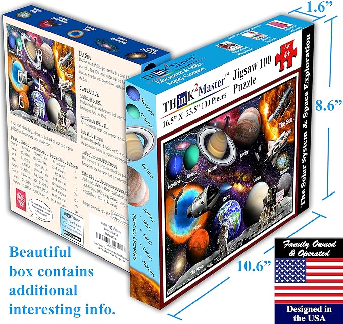 Think2Master Solar System & Space Exploration 100 Pieces Jigsaw Puzzle Fun Educational Toy for Kids, School & Families. Great Gift for Boys & Girls Ages 4-8 8-10 to for Learning. 23.4” X 16.5”