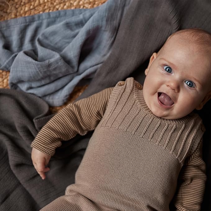 Knitted Organic Cotton Baby Blanket- Swaddle Blanket, 30" x 40" Soft Receiving Blanket for Newborn (Stone Grey)