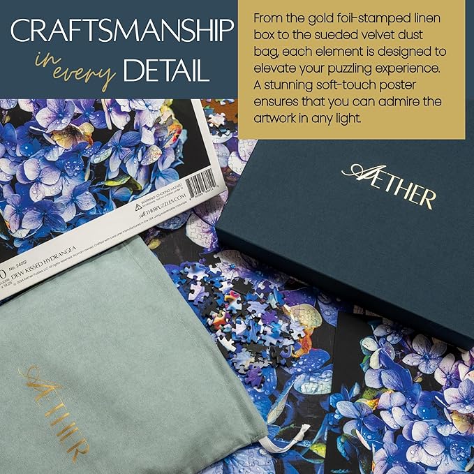 Dew Kissed Hydrangea Puzzle, Premium 1000 Piece Jigsaw Puzzle for Adults, Glare-Free, Soft-Touch Puzzles, Made in USA, 26.6" x 19.25"