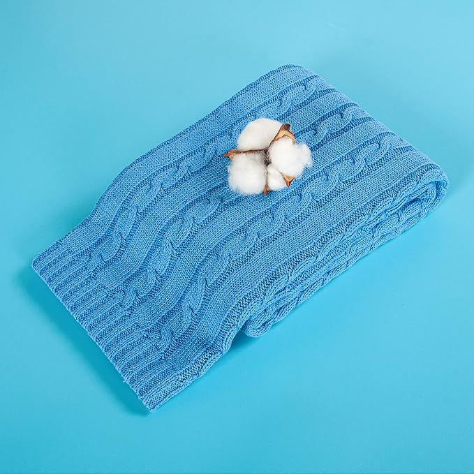 NTBAY 100% Pure Cotton Cable Knit Toddler Blanket, Super Soft Warm Breathable 30x40 Baby Blanket for Crib, Stroller, Nursery, Travel, Newborn, 30x40 Inches, Azure Blue