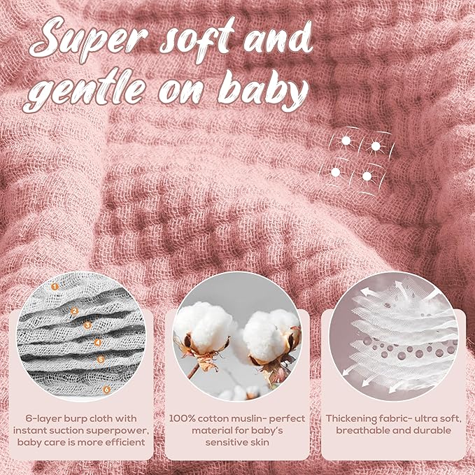 Muslin Hooded Baby Towels for Newborns, 32"x32", 100% Cotton – 6 Layers Super Soft Absorbent Breathable, Baby Bath Towel, Toddler Bath Towel – Pack of 2