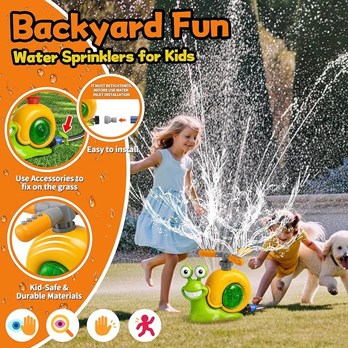 Water Sprinkler Baseball Toy for Kids Outdoor Play, 2 in 1 Snail Sprinkler with Bat and Balls, Backyard Lawn Pool Summer Game for Boys Girls Ages 4-8