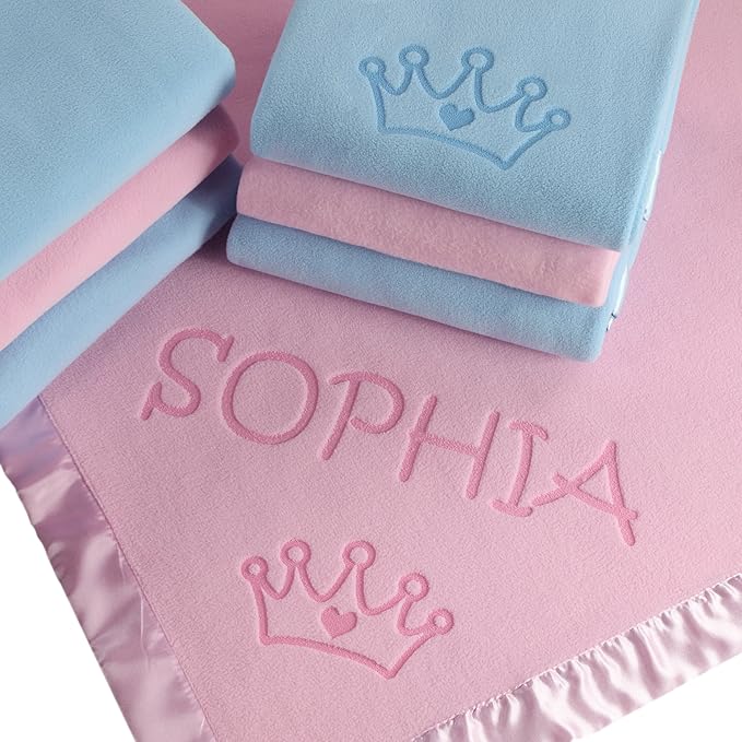 Custom Catch Personalized Princess Baby Blanket for Girl - Newborn or Infant Name Gift - Pink or Blue (1 Text Line)