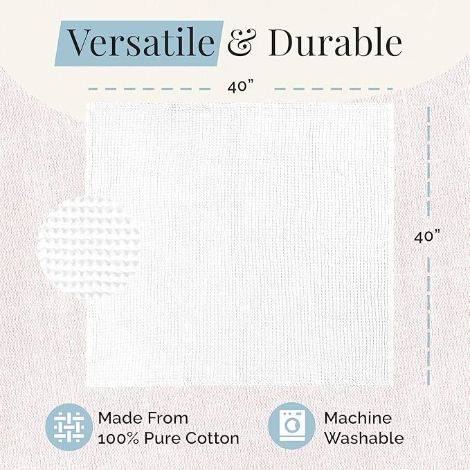 Stroller Society - Swaddles for Newborns & Toddlers, Soft Receiving Blankets Girl & Boy Can Use, Comfy Toddler Blanket & Newborn Swaddle, Cotton Waffle Blanket, White, 40 x 40 inches