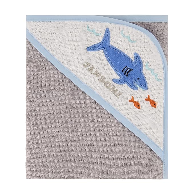 Cudlie Buttons & Stitches Baby Boy 3 Pack Rolled/Carded Hooded Towels in Jawsome Print (GS71723)
