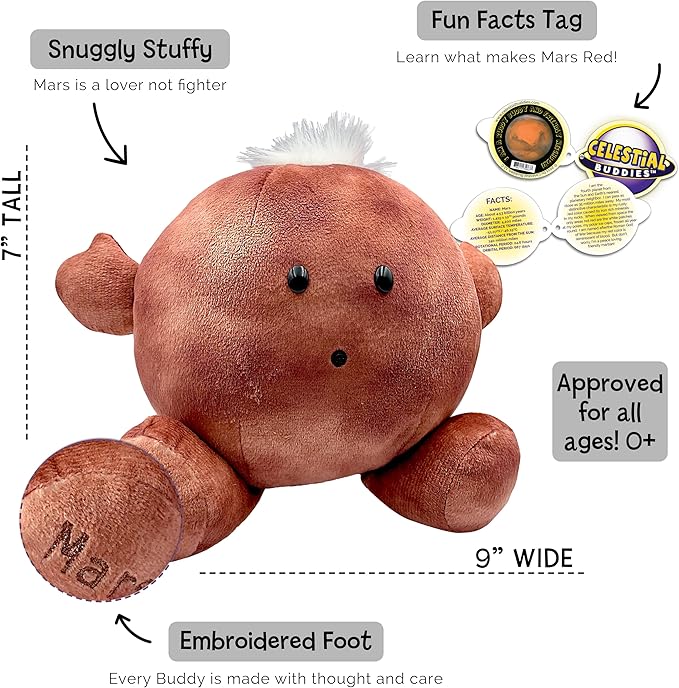 Celestial Buddies Mars Buddy | 9" Soft Stuffed Plush, Embroidered Features, Fun Red Planet Facts Tag for Kids – STEM Learning, Educational Gift, Classroom & Homeschool Science Space Astronomy | 0+
