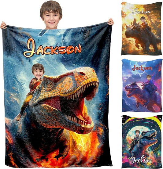 Personalized Baby Blanket with Name Photo for Boys, Soft Plush Receiving Blanket for Son Grandson, Custom Nursery Crib Blanket for Kids, Personalized Baby Gifts for Infant Newborn Shower Birthday