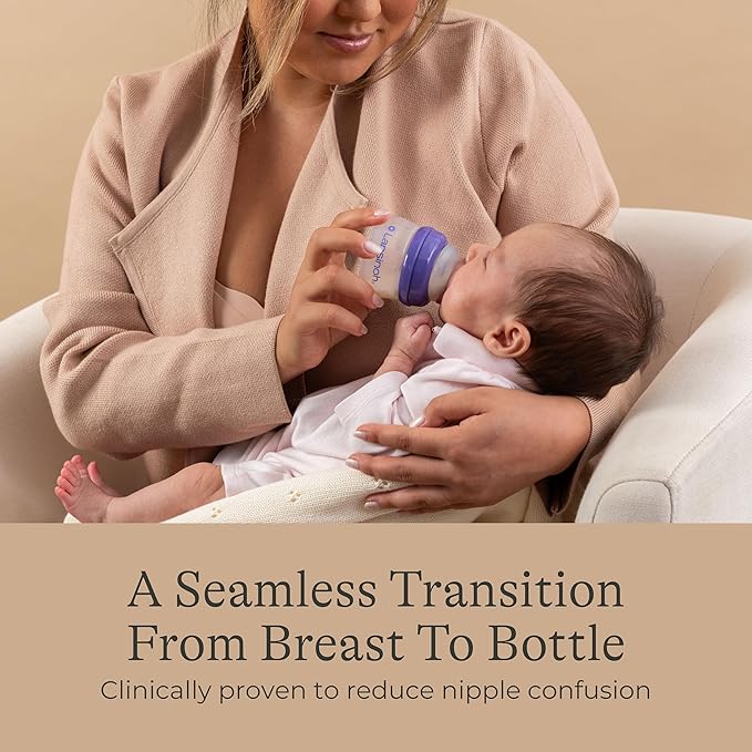 Lansinoh Anti-Colic Baby Bottles for Breastfeeding Babies, 2 Ounces, 2 Count, with 2 Extra Slow Newborn Flow Nipples, Size XS