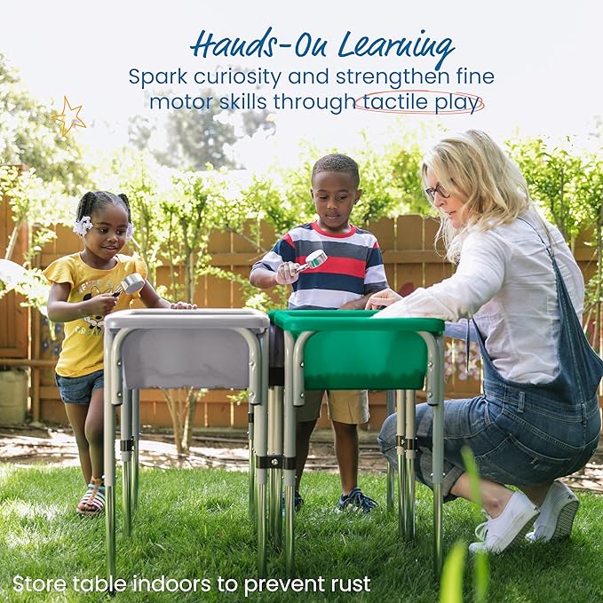 ECR4Kids 4-Station Sand and Water Adjustable Play Table, Sensory Bins, Grey/Emerald