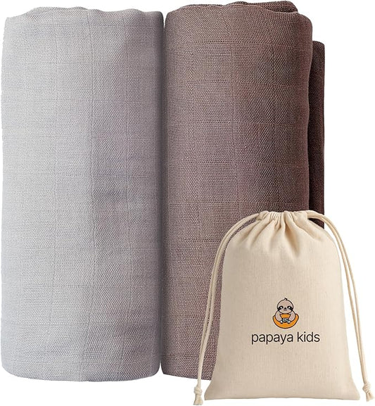 Baby Boy Blankets, Muslin Swaddle Blankets Light Blue & Brown 2-Pack – Soft Viscose derived from Bamboo & Cotton Baby Blankets, 47x43, Breathable Receiving Blankets, Baby Boy Gifts