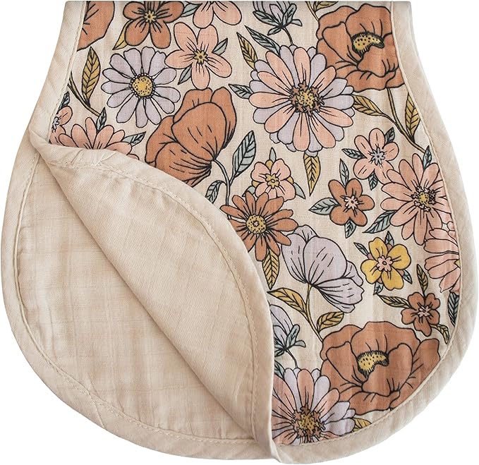 mushie Muslin Baby Burp Cloths | 100% Organic Cotton, Set of 2 (Retro Flowers/Fog)