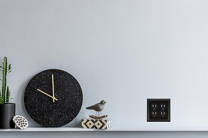 Henne Bery Sunken Pearls Heavy Duty Decorative Wall Plate Switch Plate Outlet Cover (Double Duplex, Matte Black)