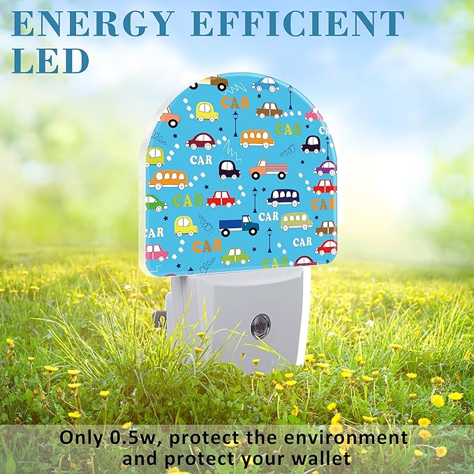 Cartoon Traffic Cars Night Light for Kids, LED Night Light Plug into Wall with Dusk to Dawn Sensor for Girls Boys Women Men Room Decor, Hallway, Kitchen, Bathroom, Nursery, Stairs