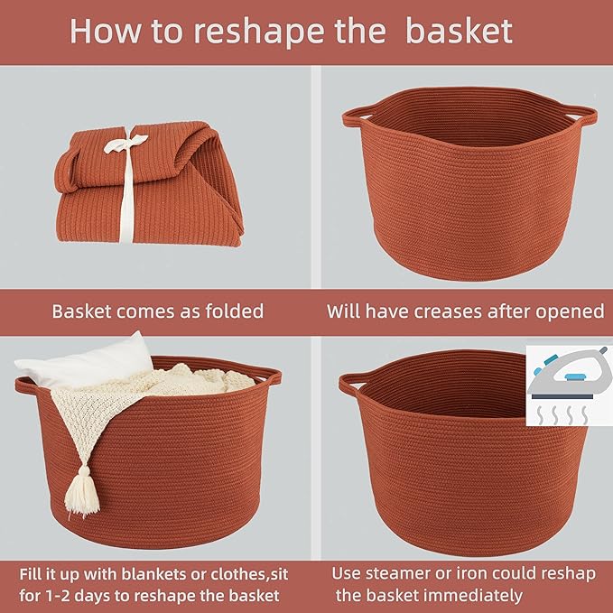 Large Cotton Rope Basket Blankets Basket Living Room 22"x14" Toy Baskets for Kids and Dogs Rope Storage Baskets for Nursery Woven Laundry Baskets for Clothes Towels Baby Toy round rustic