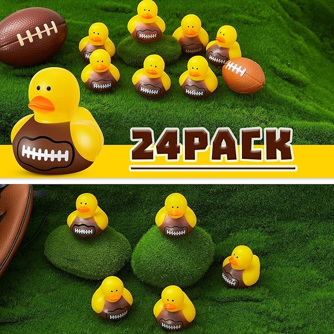 Deekin 24 Pcs Rubber Duck 2 Inch Bulk Sport Party Favors for Birthday Party Decorations Club Player Gift (Football)