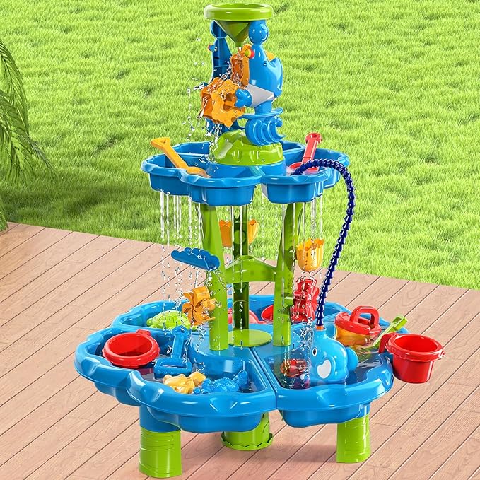 Water Table for Kids Ages 4-8 with Water Pumb, Summer Outdoor Sand Water Table for Boys Girls, Kids Water and Sand Activity Sensory Toys for Toddlers Age 3-8