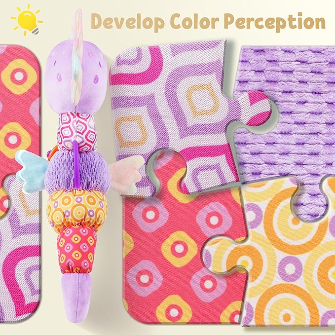 LIGHTDESIRE Baby Toys Musical Seahorse,Infant Stuffed Animals Toy with Crinkle & Rattles,Soft Sensory Toy with Textures,Newborn Toys for Baby Girls Boys 0 3 6 12 Months(Purple)