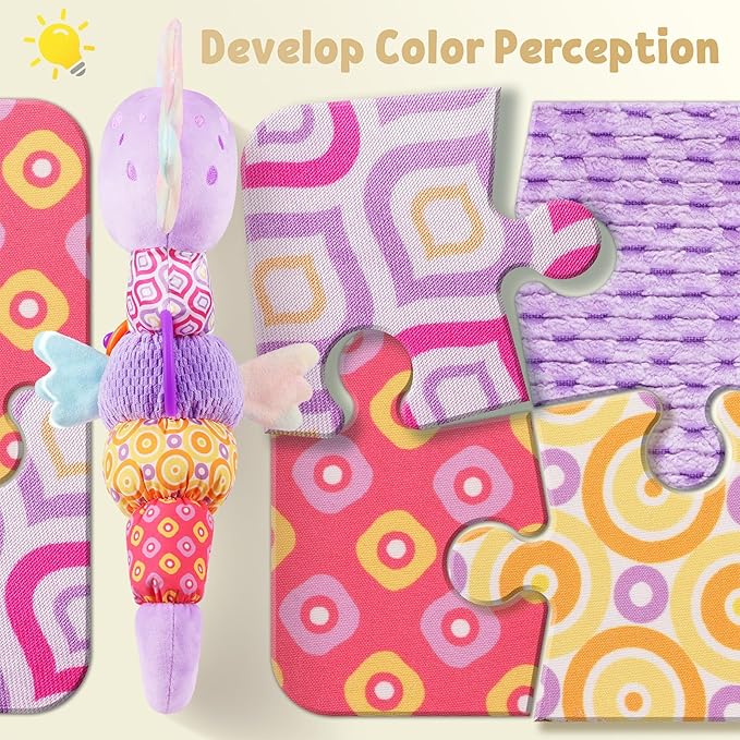 LIGHTDESIRE Baby Toys Musical Seahorse Stuffed Animals Infant Toys 0-6-12 Months with Mirror|Rattles|Crinkle|Baby Teething Toys,Sensory Toys for Tummy Time Newborn Boys Girls Gifts(Lavender Purple)