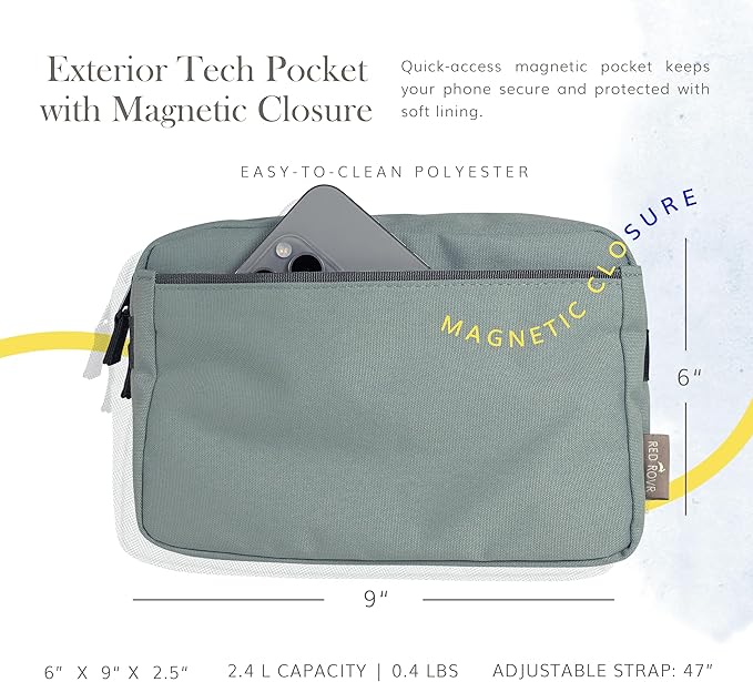 Red Rovr Everyday Joey Belt Bag | Organization & Zipper pockets |Adjustable Strap for All Ages (Sage)